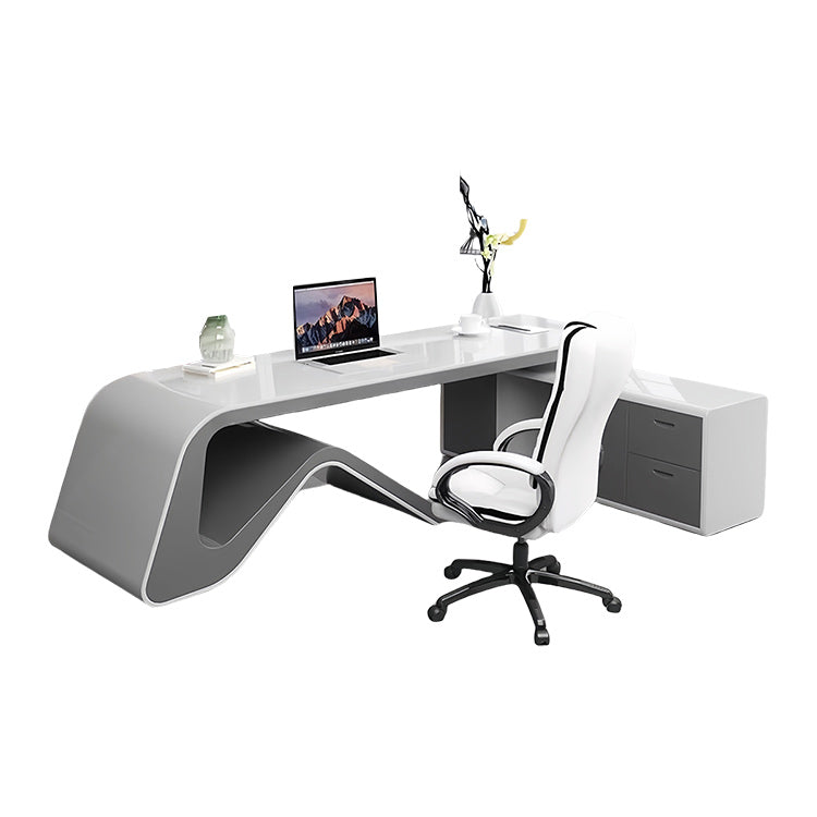 エグゼクティブデスク ワークデスク オフィスデスク 社長室 焼付塗装 鏡面仕上げ 配線ボックス ホワイト カスタマイズ可能 LBZ-N053