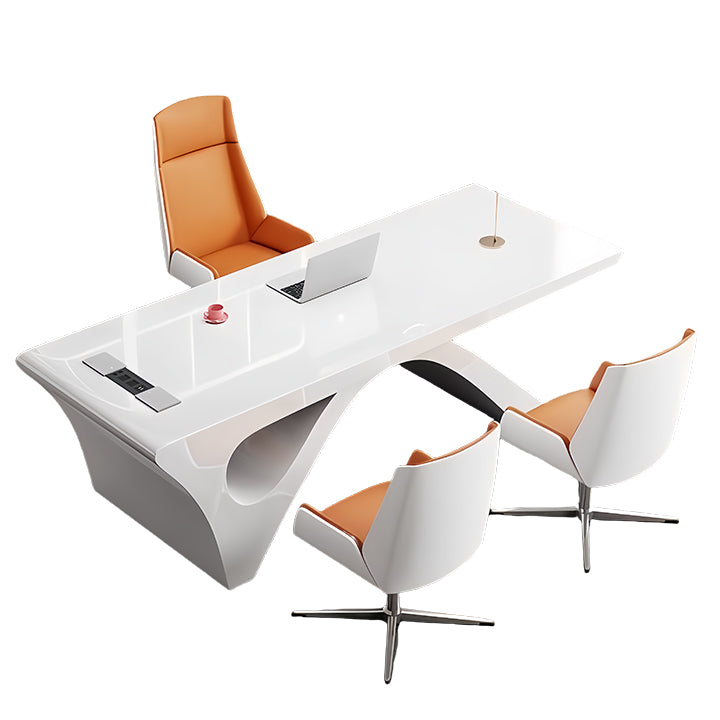 エグゼクティブデスク ワークデスク オフィスデスク 社長室 仕事用 焼付塗装 鏡面仕上げ ホワイト カスタマイズ可能 LBZ-N060
