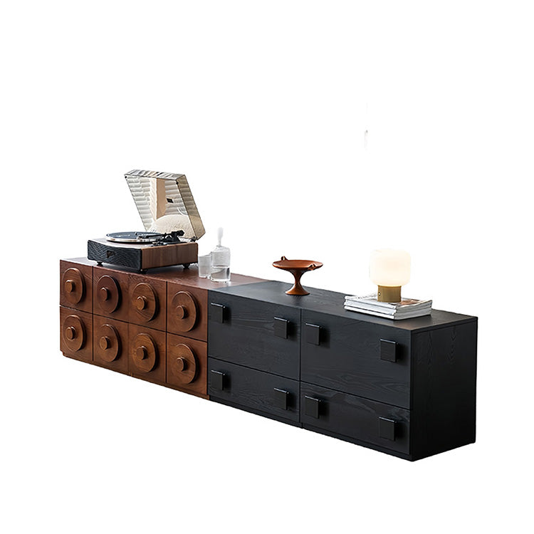 収納キャビネット コンセント 木製 リビング用 大容量収納 木目調 下開き扉 ブラック カスタマイズ可能 JYCWG-N017