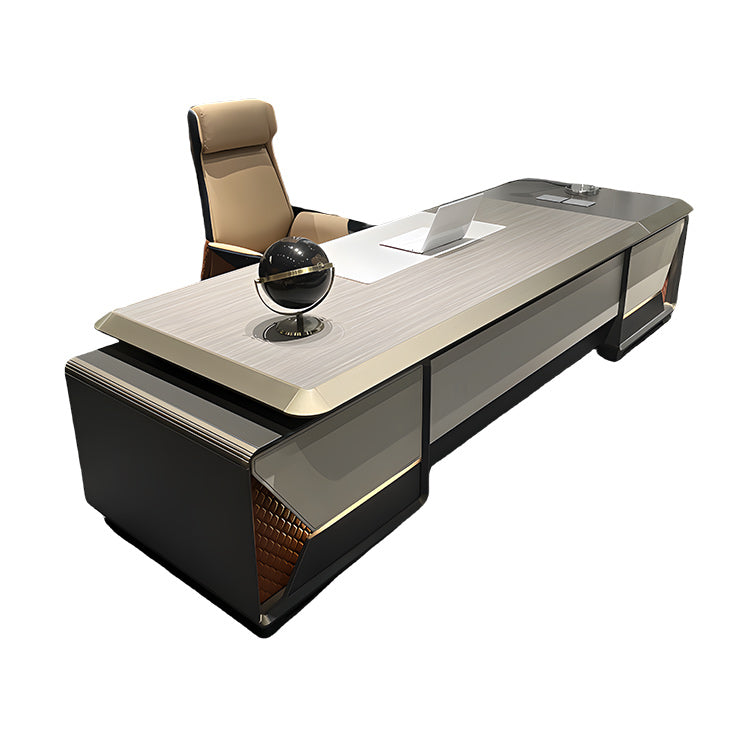 エグゼクティブデスク オフィスデスク 社長机 木製デスク 役員デスク 社長室 仕事用 事務用 木目調 LEDライト付き 三桁ダイヤル錠付き 配線便利 サイドキャビネット付き 広い 充電便利 厚手 上質 高級感 ウォールナット LBZ-N056