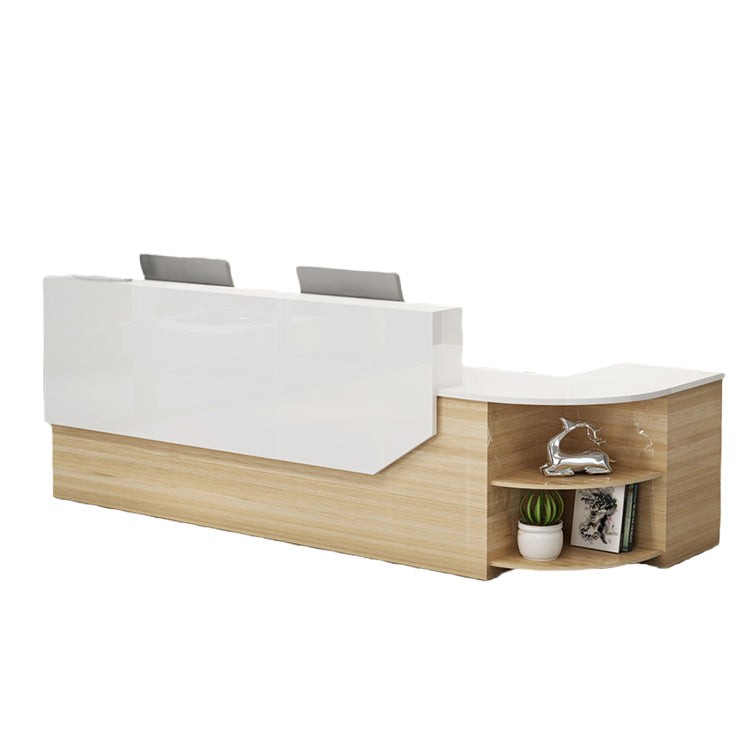 受付カウンター L字型カウンター フロント 大容量収納 引き出し収納 キーボードトレイ ホワイト カスタマイズ可能 JDQT-N021