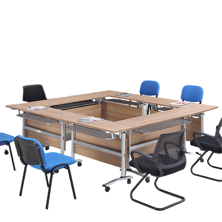 会議テーブル ミーティングテーブル 収納棚 キャスター 幕板 折りたたみ スチールフレーム ナチュラル カスタマイズ可能 HYZ-N046