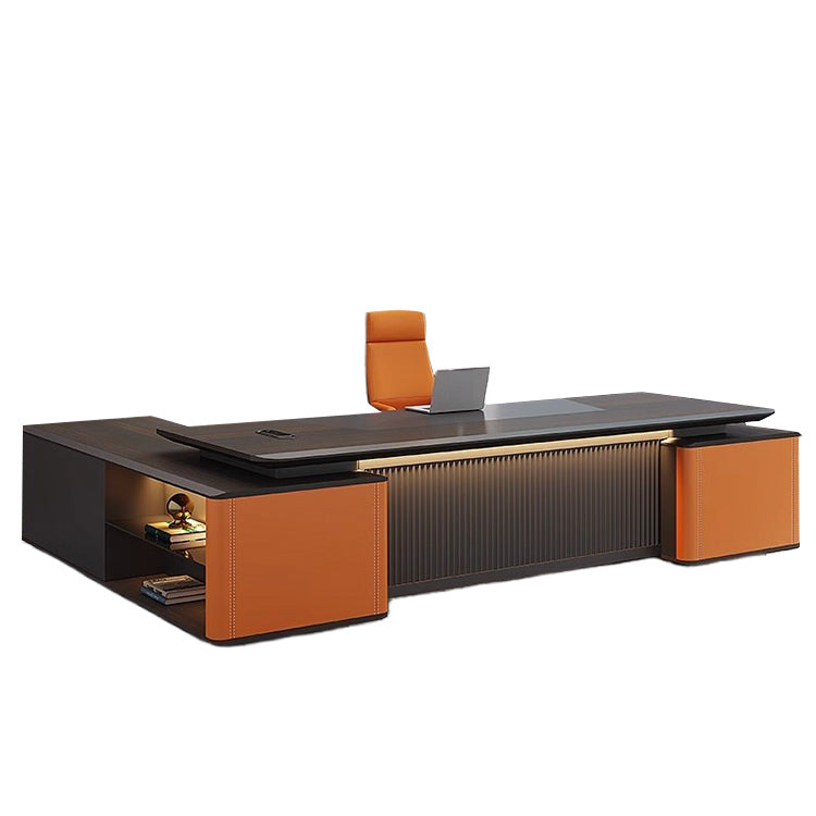 エグゼクティブデスク オフィスデスク 社長机 LEDライト ダイヤル錠 大容量収納 ダークウォールナット カスタマイズ可能 LBZ-N038