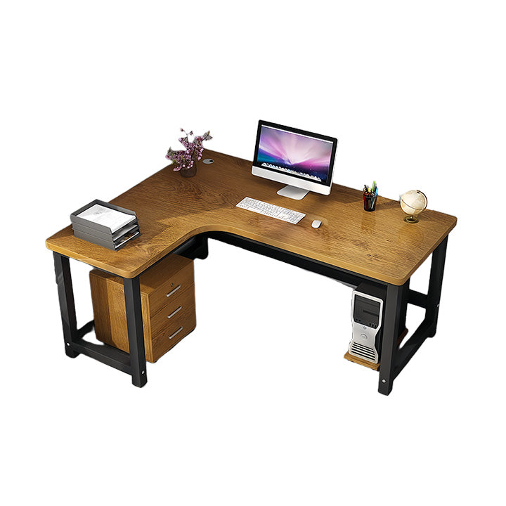 オフィスデスク ワークデスク 事務机 パソコンデスク 勉強用 作業用 在宅用 木目調 配線穴 スチールフレーム サイドキャビネット付き R加工 厚手 耐荷重 安定性 シンプル モダン ホワイト オークグレー YGZ-N032