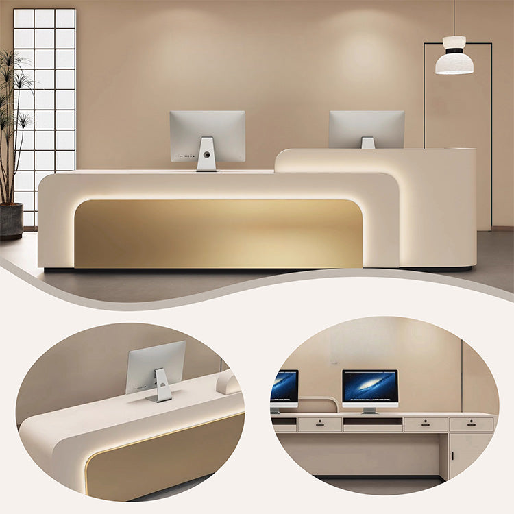 受付カウンター レジカウンター 店舗用 焼付塗装 LEDライト付き 大容量収納 ブラック カスタマイズ可能 JDQT-BODS-N024