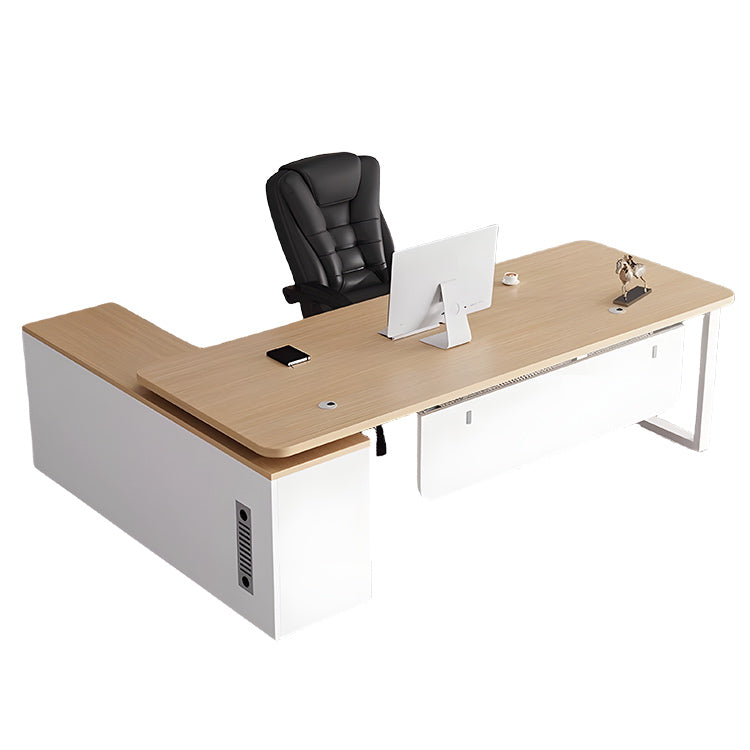 エグゼクティブデスク ワークデスク オフィスデスク アジャスター 配線穴 幕板 R加工 グレーオーク カスタマイズ可能 LBZ-N041