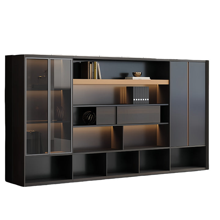 オフィスキャビネット ディスプレイラック 社長室 LEDライト 強化ガラス 大容量収納 ブラック カスタマイズ可能 BGCWG-N036