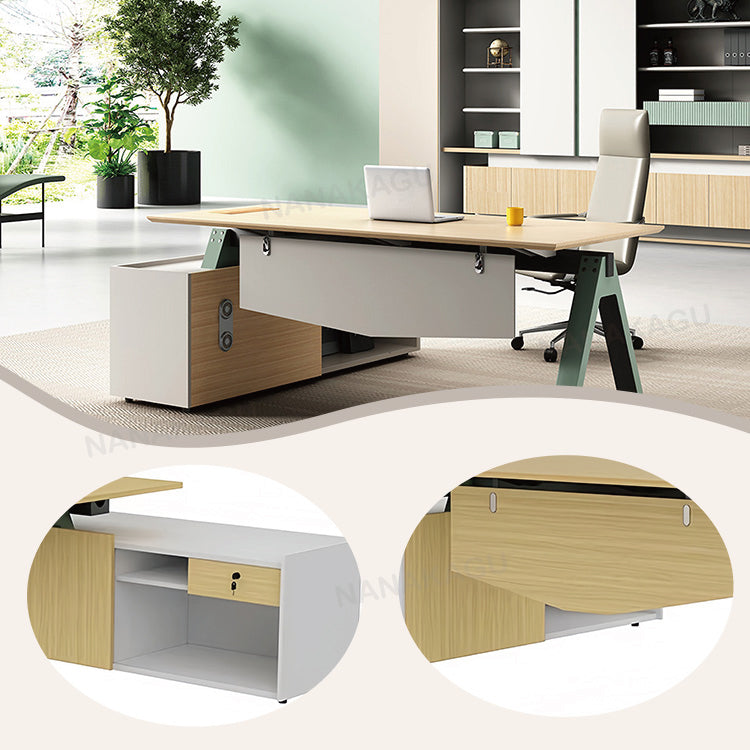 エグゼクティブデスク,社長机,事務机,引き出し,鍵付き,幕板,スチール脚