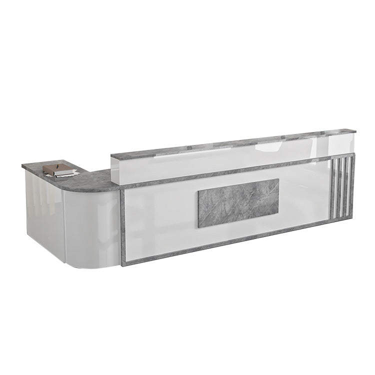 受付カウンター L字型カウンター フロント 事務用 配線穴 大容量収納 鏡面仕上げ 上質 ホワイト カスタマイズ可能 JDQT-N027