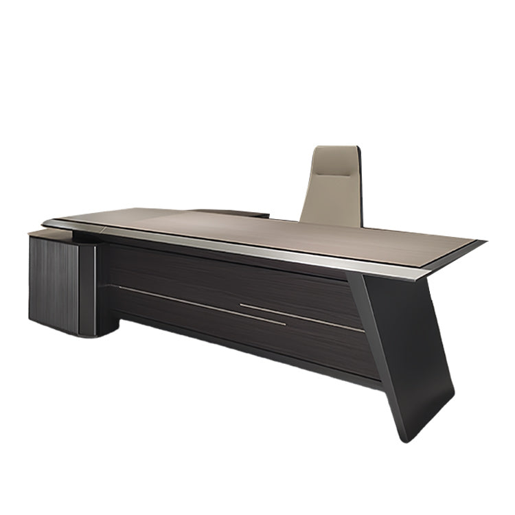 社長机 エグゼクティブデスク オフィスデスク 木製デスク 配線ボックス シンプル 洗練 ダークオーク カスタマイズ可能 LBZ-N058