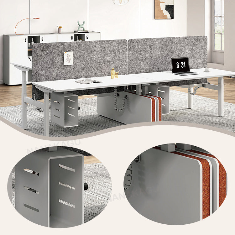 オフィスデスク 作業デスク ワークデスク パソコンデスク 役員用 仕事用 事務用 昇降機能 広い天板 PC用収納スペース 配線ボックス付き 仕切りパネル付き アジャスター付き 安定感のある脚 厚手 機能性 モダン おしゃれ ホワイト カスタマイズ可能 YGZ-YDD-N014