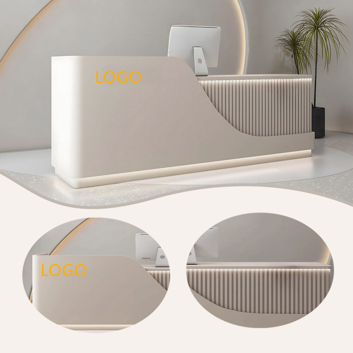 受付カウンター レジカウンター 受付台 エントランス受付 サロン 大容量収納 ベージュ カスタマイズ可能 JDQT-BODS-N012