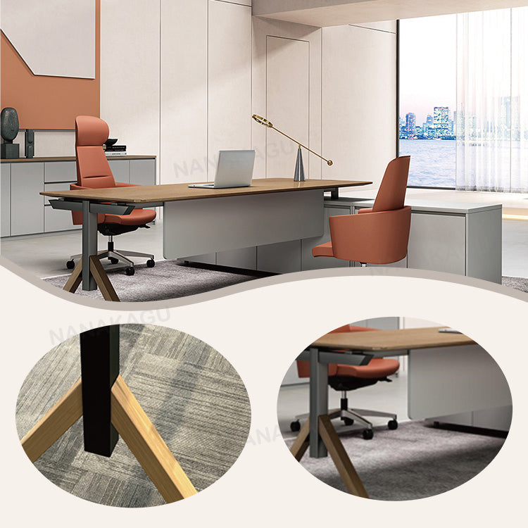 エグゼクティブデスク オフィスデスク 社長机 収納付きデスク パソコンデスク 社長室 仕事用 事務用 木目調 大容量 幕板付き サイドキャビネット付き 広い天板 厚手 上質 高級感 ナチュラル カスタマイズ可能 LBZ-YDD-N003