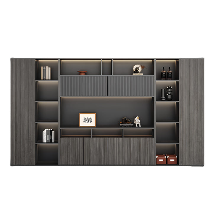 オフィスキャビネット 役員用キャビネット 社長室 LEDライト 引き戸 大容量収納 シャビーグレー カスタマイズ可能 BGCWG-N037