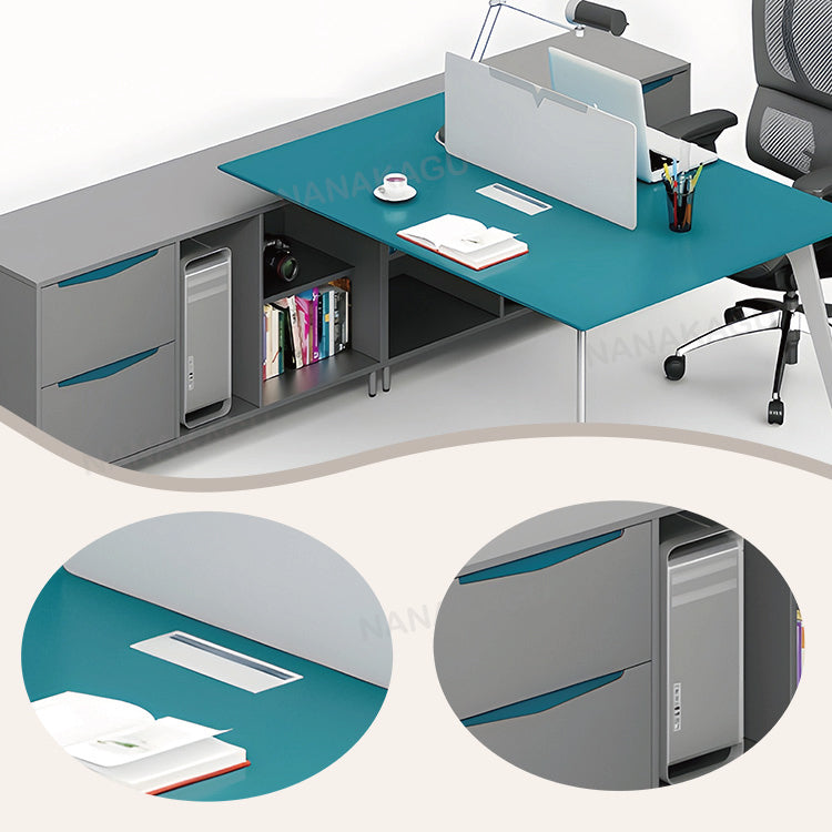 オフィスデスク パソコンデスク 事務机 作業机 ワークデスク 事務用 仕事用 丈夫な脚 PC収納スペース 収納キャビネット付き 広い天板 下肢空間 大容量収納 多目的 厚手の天板 洗練 おしゃれ ブラック カスタマイズ可能 YGZ-XG-N002