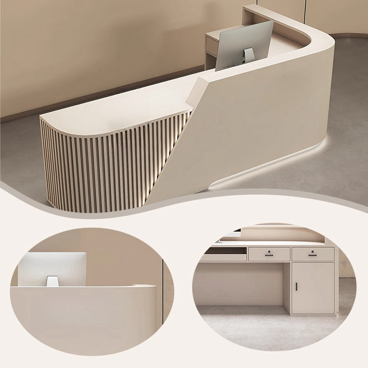 受付カウンター レジカウンター フロント 受付台 店舗用 サロン 引き出し 洗練 ベージュ カスタマイズ可能 JDQT-BODS-N002