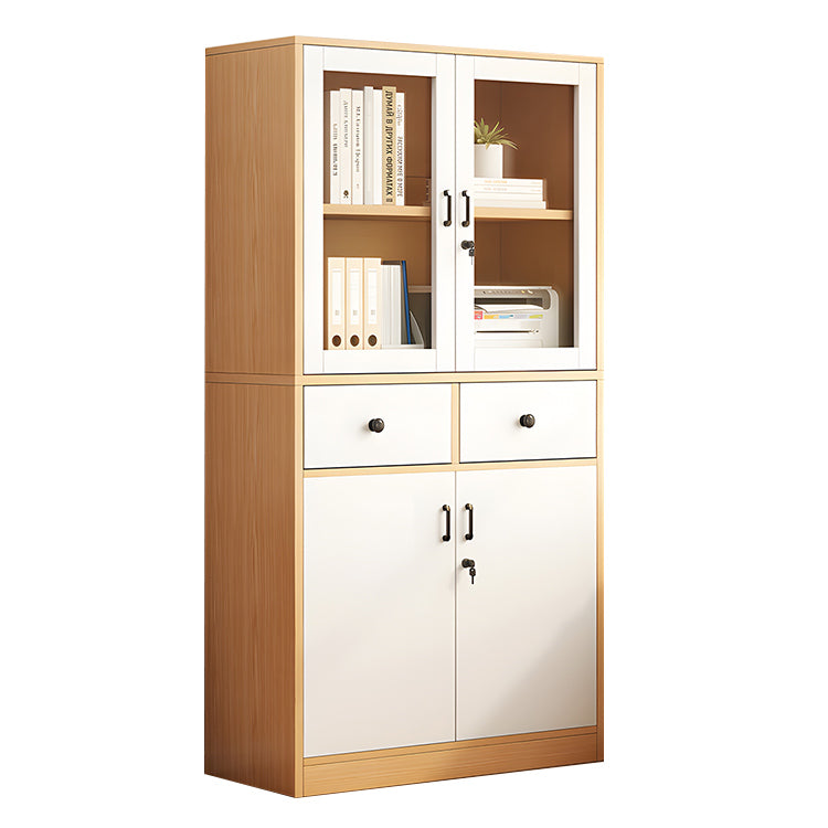 木製キャビネット 収納キャビネット ガラス扉 引き出し収納 大容量収納  多段 鍵付き ナチュラル カスタマイズ可能 BGCWG-N023