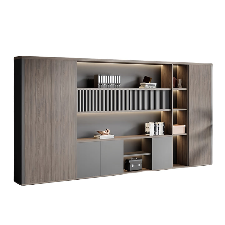 木製キャビネット オフィスキャビネット 多段式 ハンガーポール LEDライト 大容量収納 高級感 カスタマイズ可能 BGCWG-N033