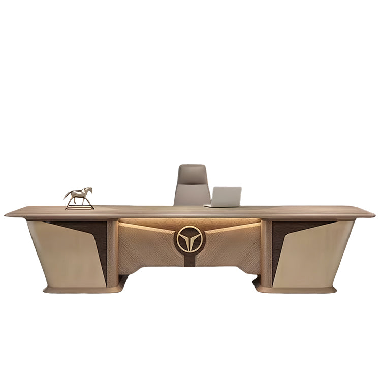 エグゼクティブデスク ワークデスク 社長デスク パソコンデスク L型デスク 事務用 作業用 仕事用 曲線デザイン 充電便利 ダイヤル錠 サイドキャビネット付き 丈夫な脚部 厚手 高荷重性 スタイリッシュ 洗練 ブラウン LBZ-N076