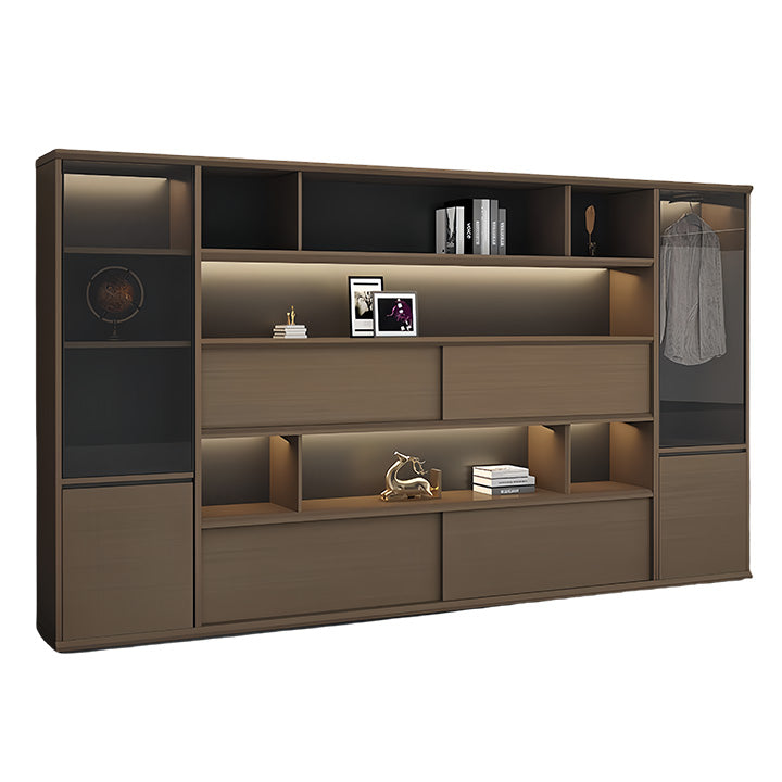 オフィスキャビネット ディスプレイラック 多段式 ハンガーポール 引き戸 大容量収納 厚手 カーキ カスタマイズ可能 BGCWG-N034