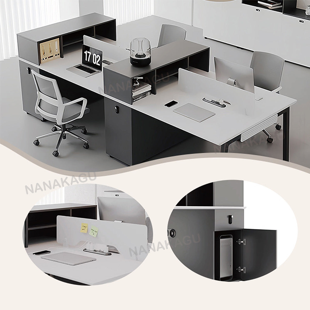 オフィスデスク ワークデスク 役員デスク 冷却ファン ダイヤル錠 収納ラック 大容量収納 シンプル モダン ホワイト YGZ-N061