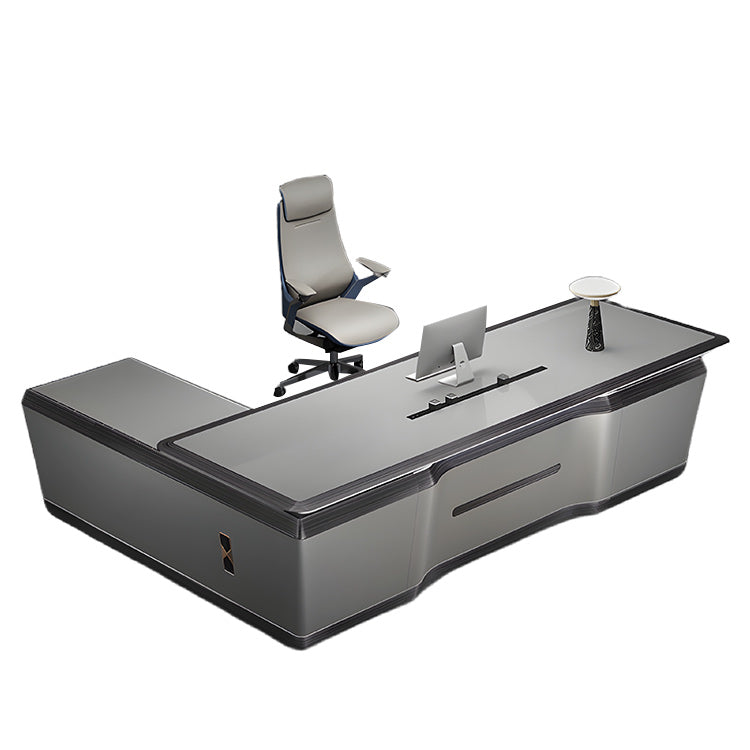 エグゼクティブデスク オフィスデスク 社長机 社長室 仕事用 指紋認証キー 厚手 上質 高級感 グレー カスタマイズ可能 LBZ-N045
