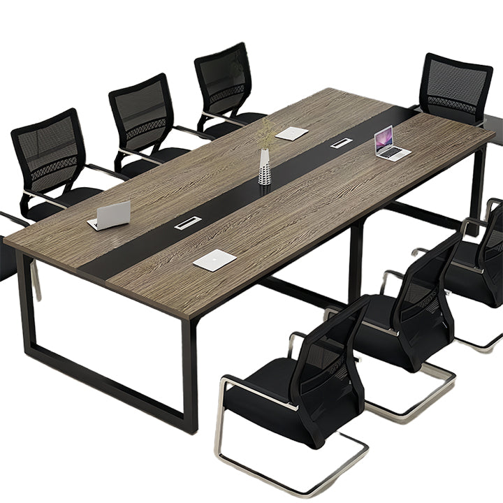 会議テーブル 事務机 ミーティングテーブル 会議室用 配線ボックス スチールフレーム ウォールナット カスタマイズ可能 HYZ-N024