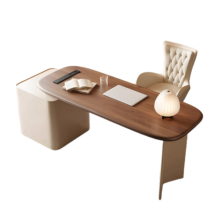 エグゼクティブデスク ワークデスク オフィスデスク パソコンデスク 役員デスク 書斎用 美容院 キャビネット付き 引き出し付き コンセント付 USBボード付き R加工 無垢材 高荷重性 安定性 シンプル ウォールナット LBZ-N031