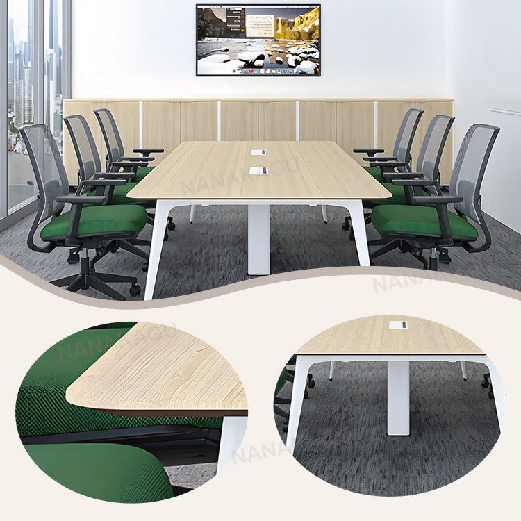 会議テーブル 作業テーブル ミーティングテーブル 大型テーブル 商談テーブル 会議室 会社用 商談用 丈夫なる脚 広々とした天板 R加工 配線ボックス付き 洗練 厚手 ナチュラル カスタマイズ可能 HYZ-YMSM-N001
