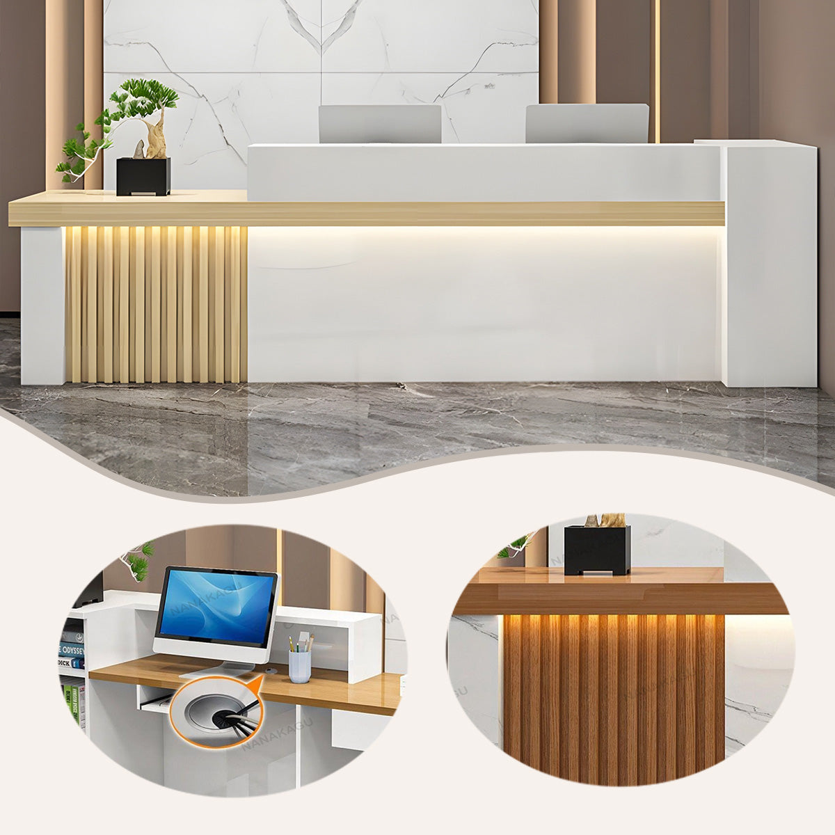 受付カウンター レジカウンター エントランス受付 鍵ロック 配線穴 LEDライト 高荷重 ナチュラル カスタマイズ可能 JDQT-N034