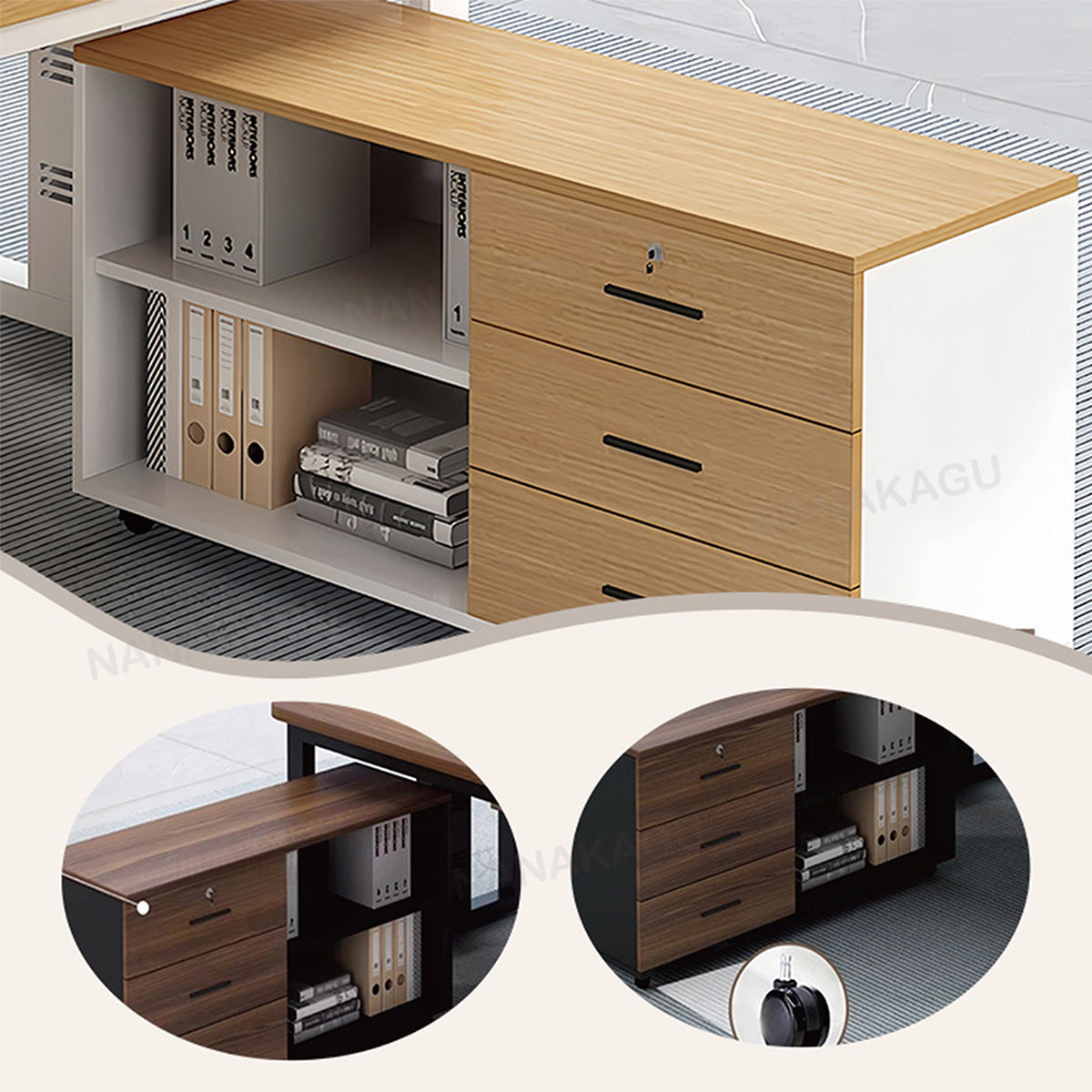 サイドワゴン キャビネット チェスト 引き出し 大容量収納 鍵付き 棚板調節可能 キャスター ブラック カスタマイズ可能 BGCWG-N055