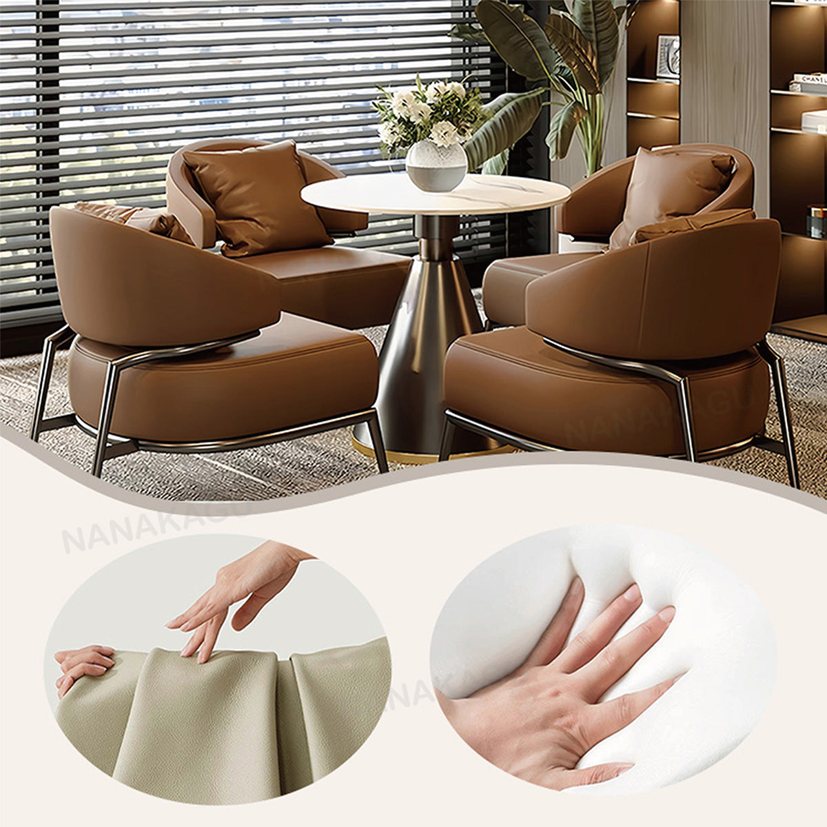 応接セット 受付ソファ 応接チェア リビング用 ローテーブル 1人掛け スチールフレーム 人間工学 おしゃれ ブラウン JDSF-N029