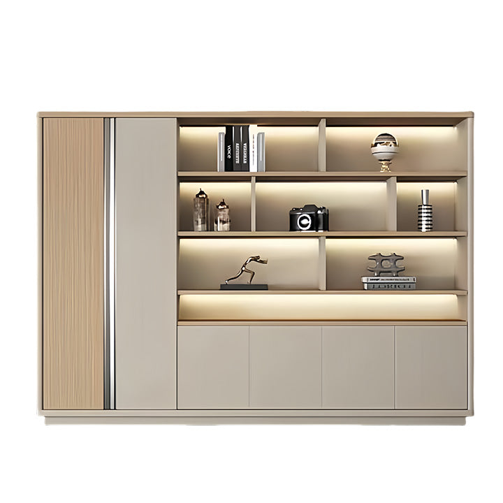 木製キャビネット オフィスキャビネット 収納ラック 多段式 ワードローブ付 LEDライト 大容量収納 カスタマイズ可能 BGCWG-N031