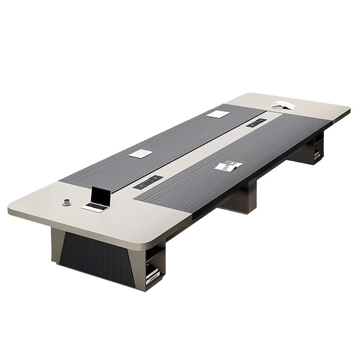 会議テーブル ミーティングテーブル 大型会議用テーブル 会議室 収納付き コンセント 木目調 重厚感 カスタマイズ可能 HYZ-N057