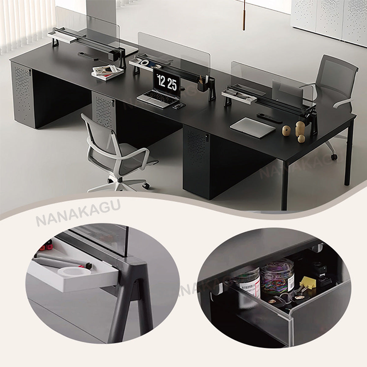 オフィスデスク ワークデスク 作業机 片袖デスク ダイヤル錠付き 収納便利 サイドキャビネット 大容量 おしゃれ ブラック YGZ-N056