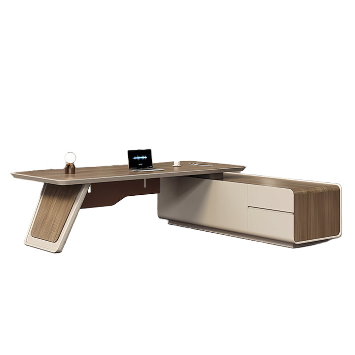 エグゼクティブデスク ワークデスク オフィスデスク L型デスク 引き出し収納 焼付塗装 ウォールナット カスタマイズ可能 LBZ-N068