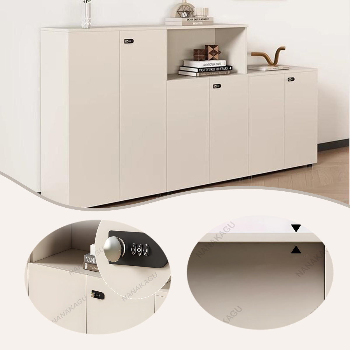 収納キャビネット リビングキャビネット キャビネット ダイヤル錠 大容量収納 シンプル ベージュ カスタマイズ可能 BGCWG-N019