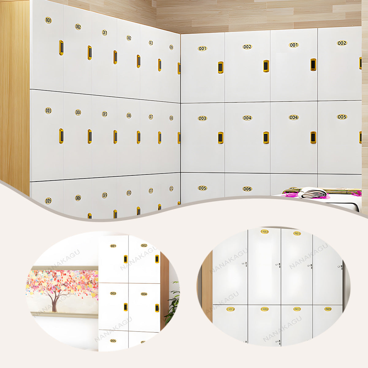 木製ロッカー 収納棚 ロッカー ジム 電子センサー式ロック 鍵付き 大容量収納 モダン ナチュラル カスタマイズ可能 BGCWG-N022
