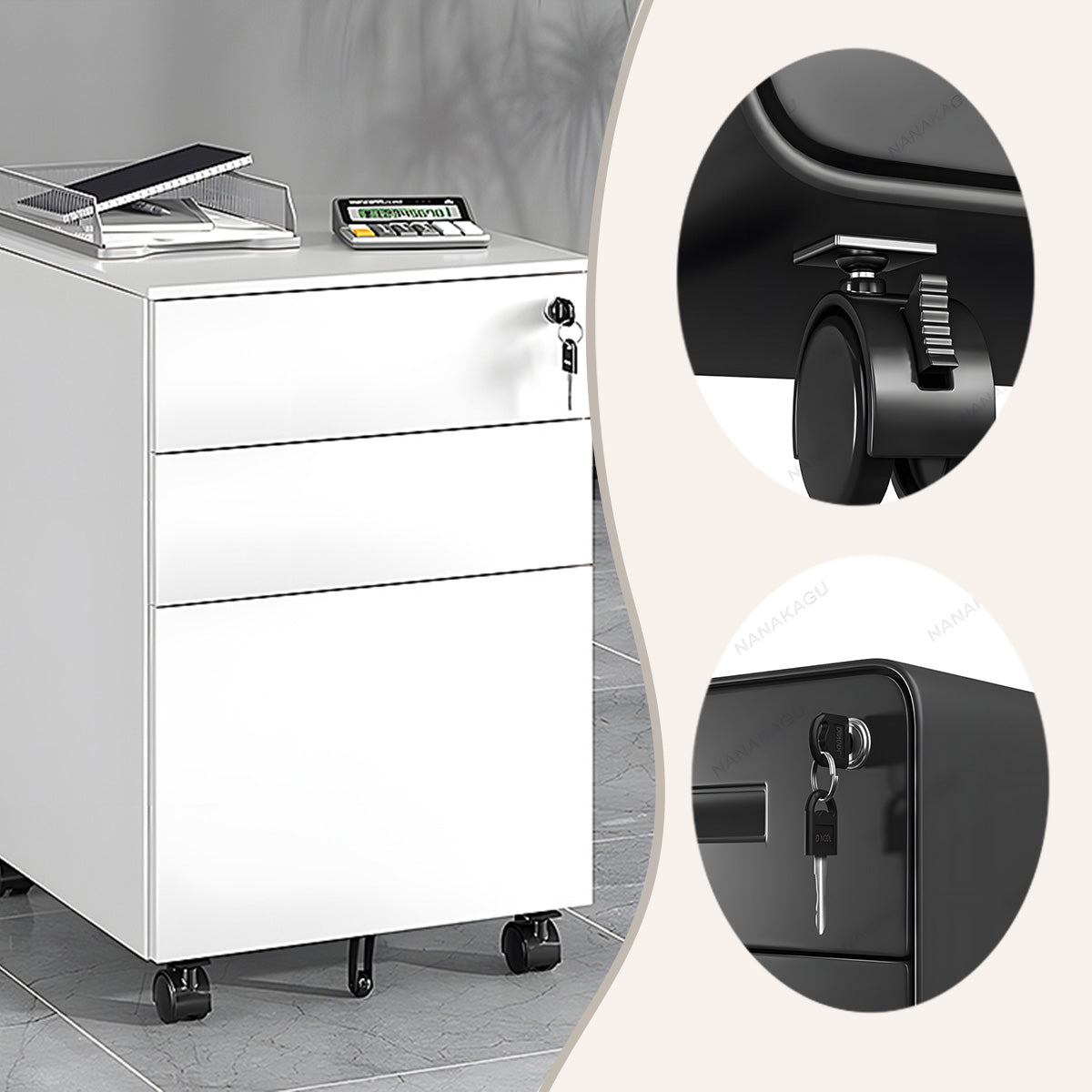 スチールワゴン サイドワゴン オフィスワゴン 引き出し 鍵付き コンパクト 大容量収納 ホワイト カスタマイズ可能 BGCWG-N025