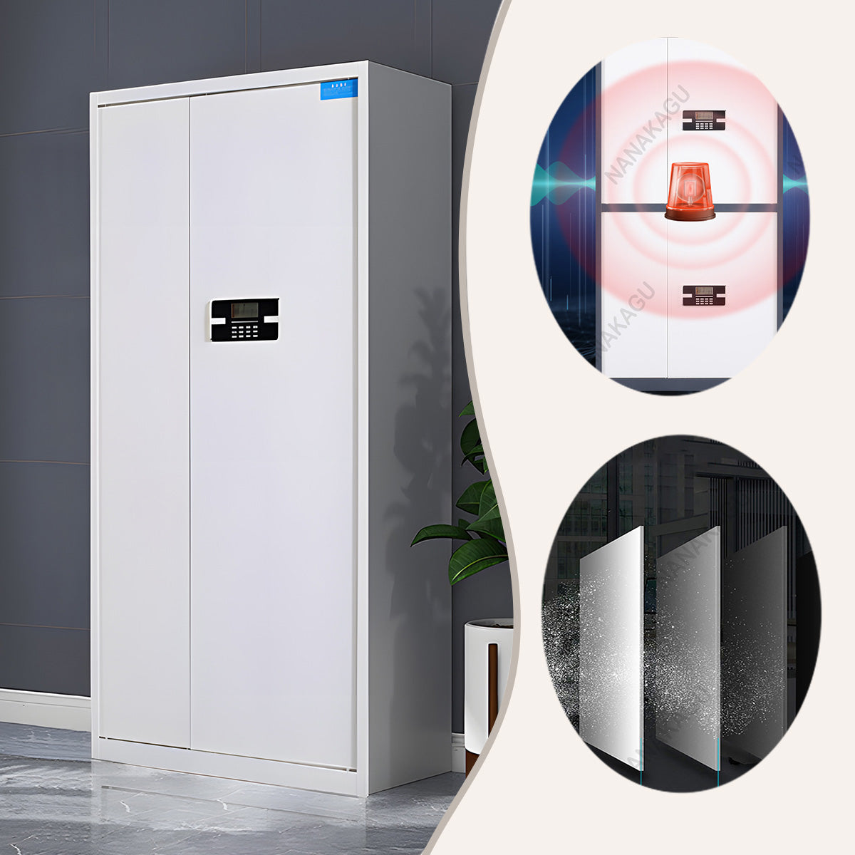 電子ロックキャビネット スチール 財務課 指紋認証 鍵付き 可動棚板 大容量収納 安全性 ホワイト カスタマイズ可能 BGCWG-N028