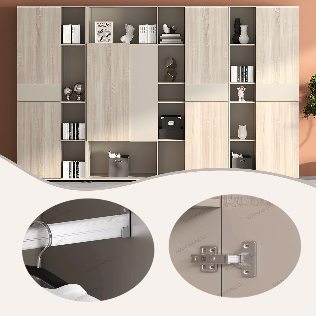 木製キャビネット,ディスプレイラック,多段収納,大容量収納,ハンガー