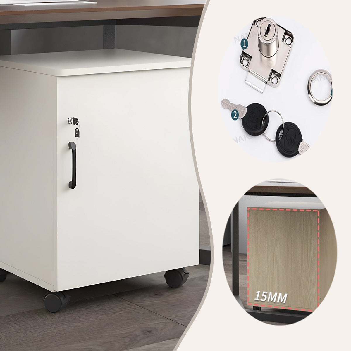 キャビネット サイドワゴン キャスター付き 鍵付き 便利 シンプル モダン ナチュラル カスタマイズ可能 BGCWG-N052