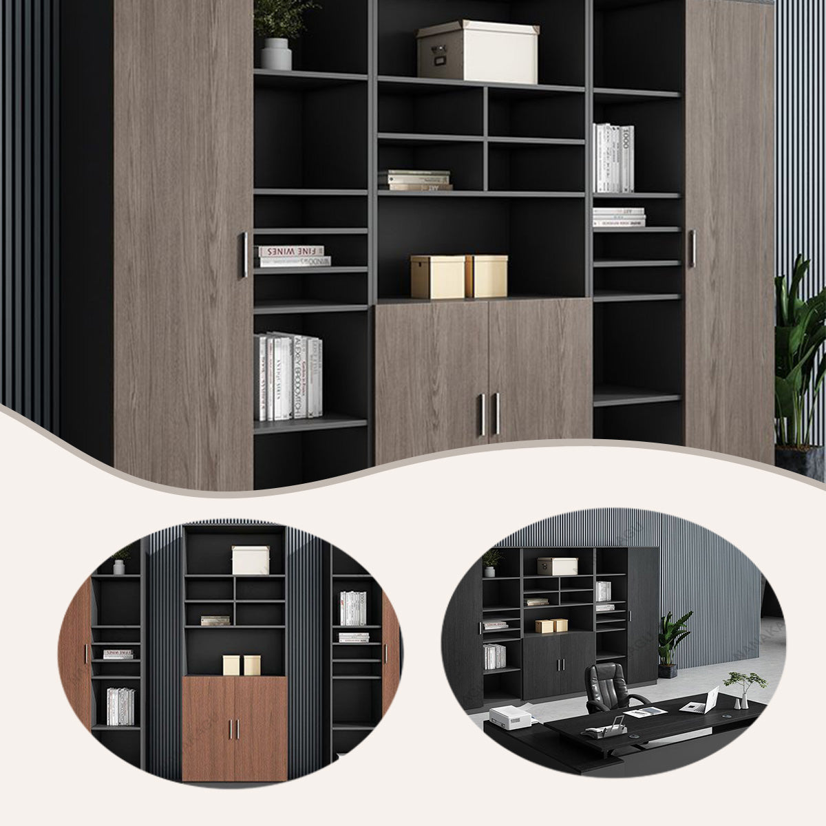 木製キャビネット オフィスキャビネット キャビネット 木目調 オープン収納 扉付き収納 大容量収納 カスタマイズ可能 BGCWG-N002