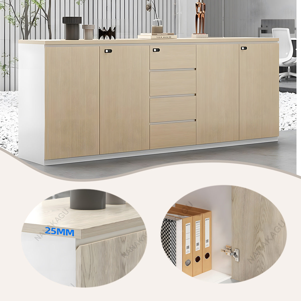 木製キャビネット 収納キャビネット  扉付き収納 ダイヤル錠 可動棚板 大容量収納 シンプル オーク カスタマイズ可能 BGCWG-N018