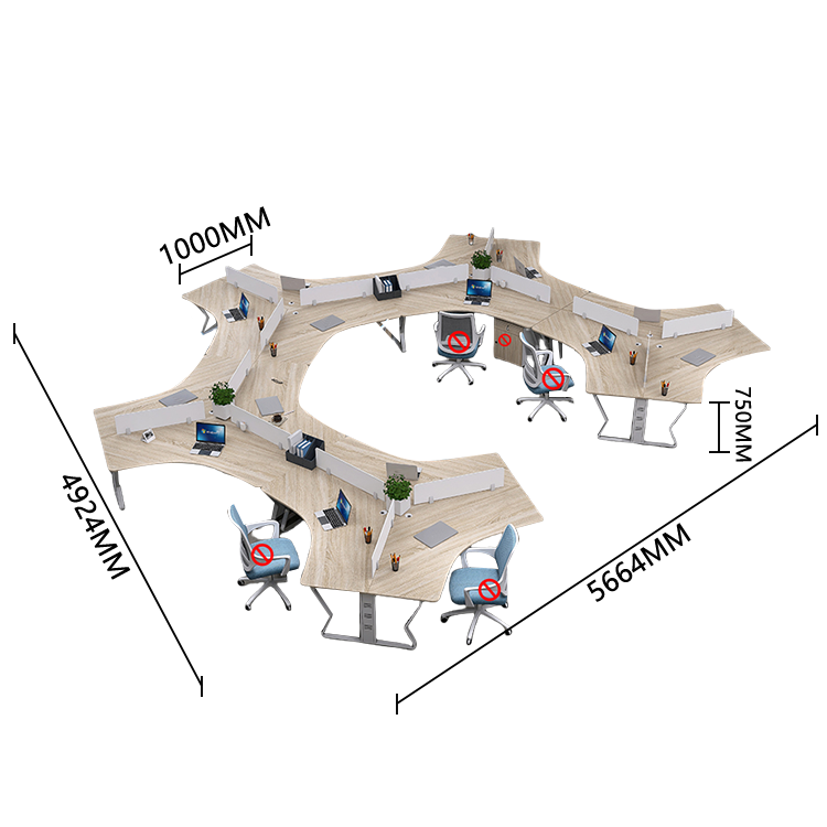 オフィスデスク ワークデスク 社員用デスク スチールフレーム 配線穴 焼付塗装 仕切りパネル シンプル カスタマイズ可能 YGZ-N059