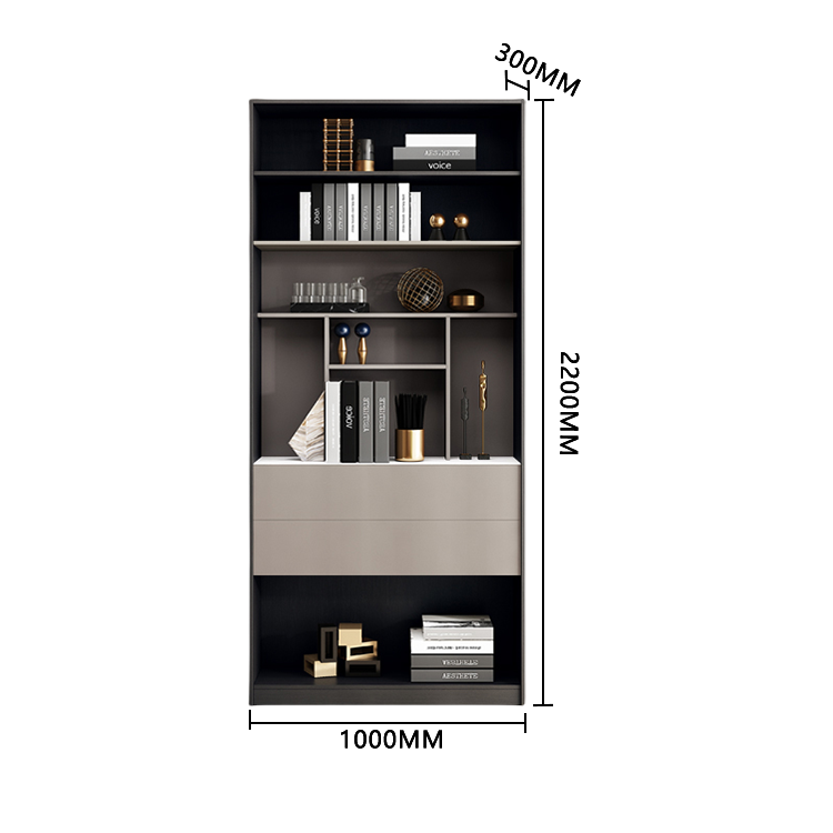 本棚 収納ラック 書斎 転倒防止機構 プッシュ式引き出し オープン収納 巾木デザイン 落ち着き シンプル グレー BGCWG-N048