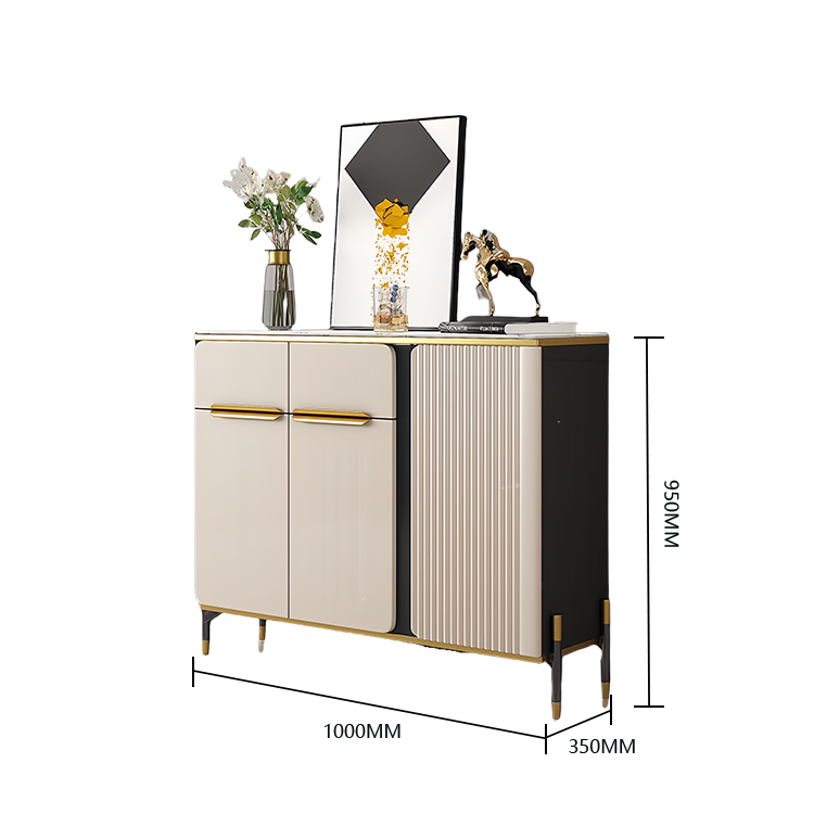 収納 収納キャビネット 薄型キャビネット リビング用 キッチン用 大容量 岩板天板 滑り止めキャップ ベージュ JYCWG-N010