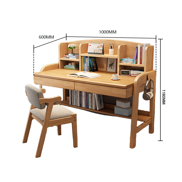 勉強机 デスク 学習デスク 昇降デスク 作業用 子供用 無垢材 収納棚付き ワニス塗装 耐久性 機能性 実用 ナチュラル XXZ-N007
