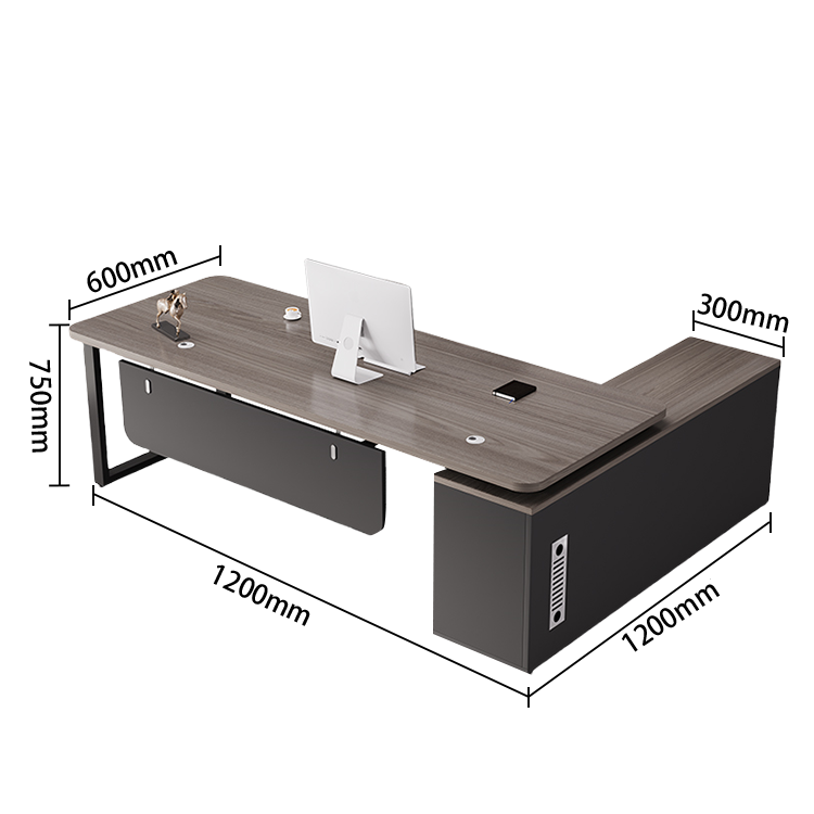 エグゼクティブデスク ワークデスク オフィスデスク アジャスター 配線穴 幕板 R加工 グレーオーク カスタマイズ可能 LBZ-N041