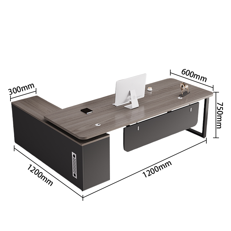 エグゼクティブデスク ワークデスク オフィスデスク アジャスター 配線穴 幕板 R加工 グレーオーク カスタマイズ可能 LBZ-N041